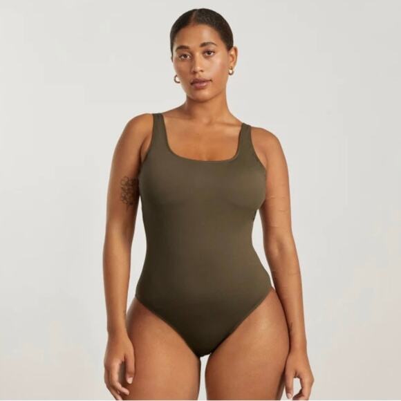 Everlane Square Neck One-Piece Olive Bathing Swimsuit size XL Beech - Picture 1 of 8